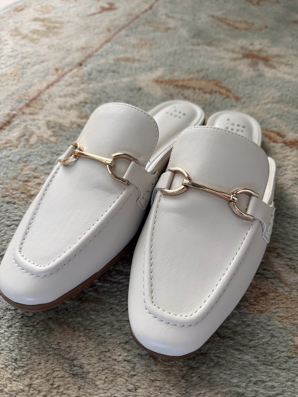 White Women's Slip-On Mules with Gold Bit Detail
